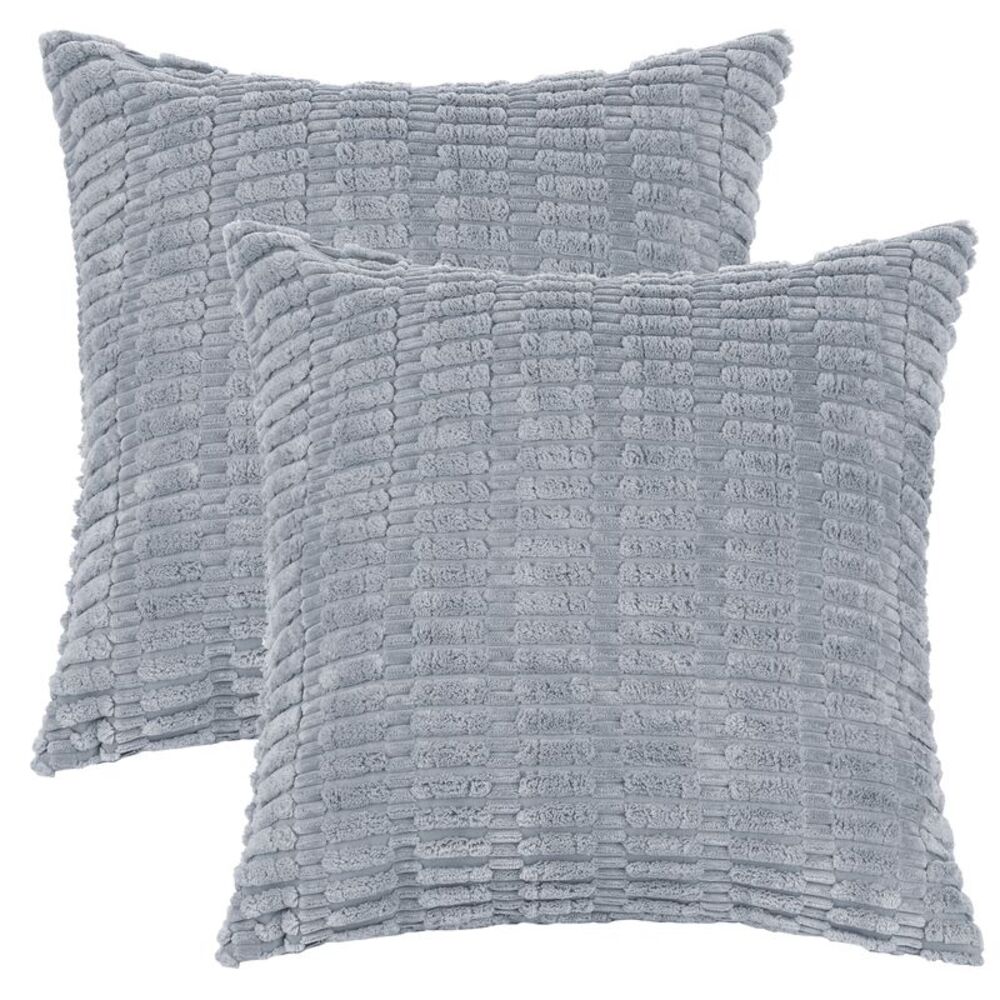 2pcs Corduroy Decorative Throw Pillow Covers Modern 18 x 18 Inch Gray Blue